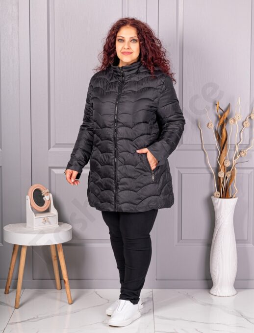Geaca usoara maxi cu gluga-negru cod 811