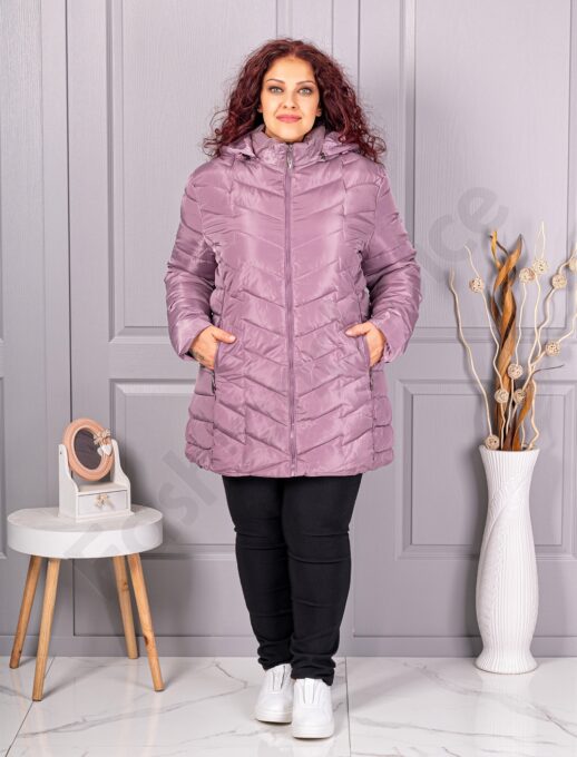 Geaca usoara maxi cu gluga-liliac cod 811-3