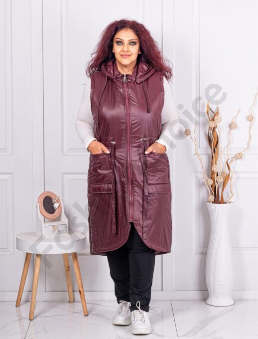 Vesta maxi eleganta cu lungime asimetric-marsala cod 90077-1