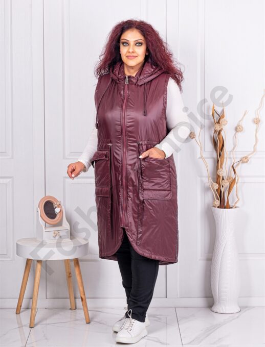 Vesta maxi eleganta cu lungime asimetric-marsala cod 90077-1