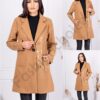 Palton de dama cu inscris auriu si buzunare-bej cod 231167