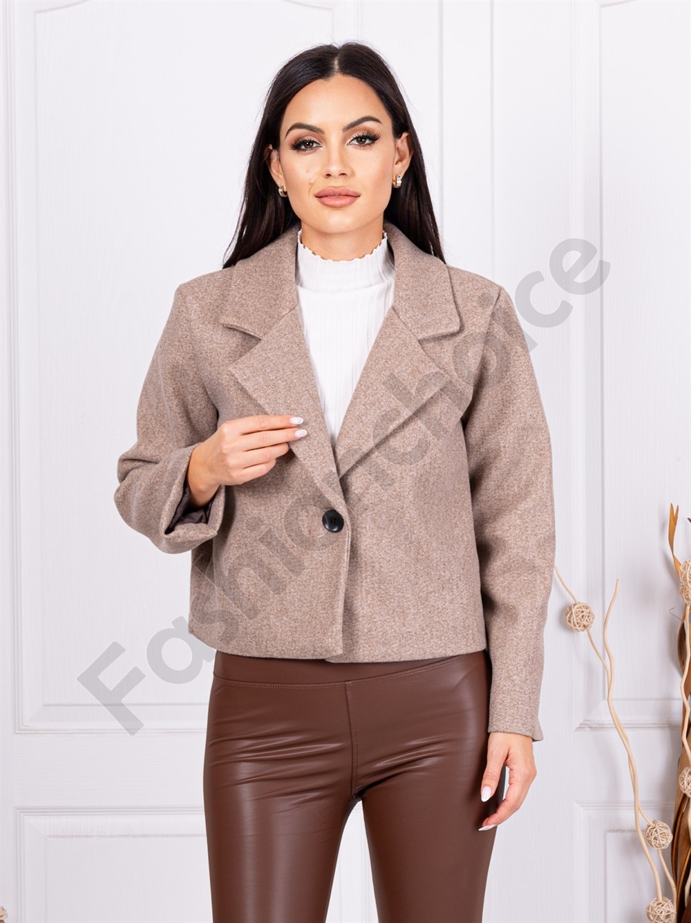 Palton scurt de dama din casmir eco cu captuseala-moca cod 8386-5