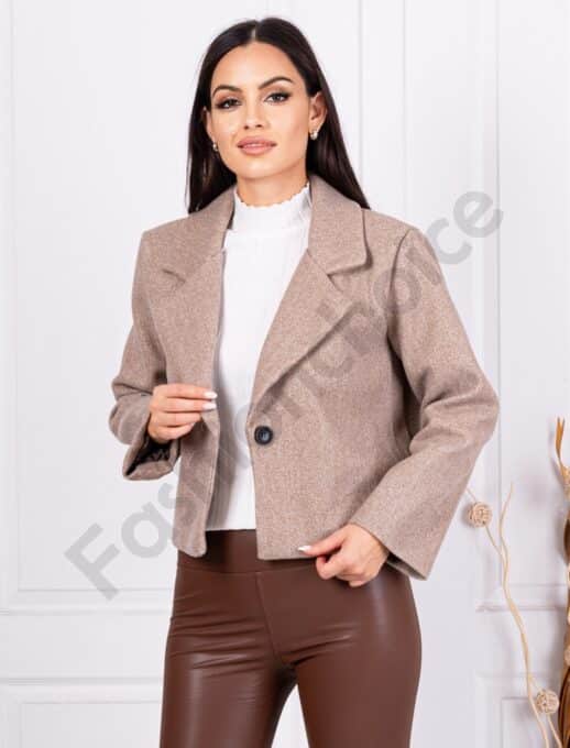 Palton scurt de dama din casmir eco cu captuseala-moca cod 8386-5