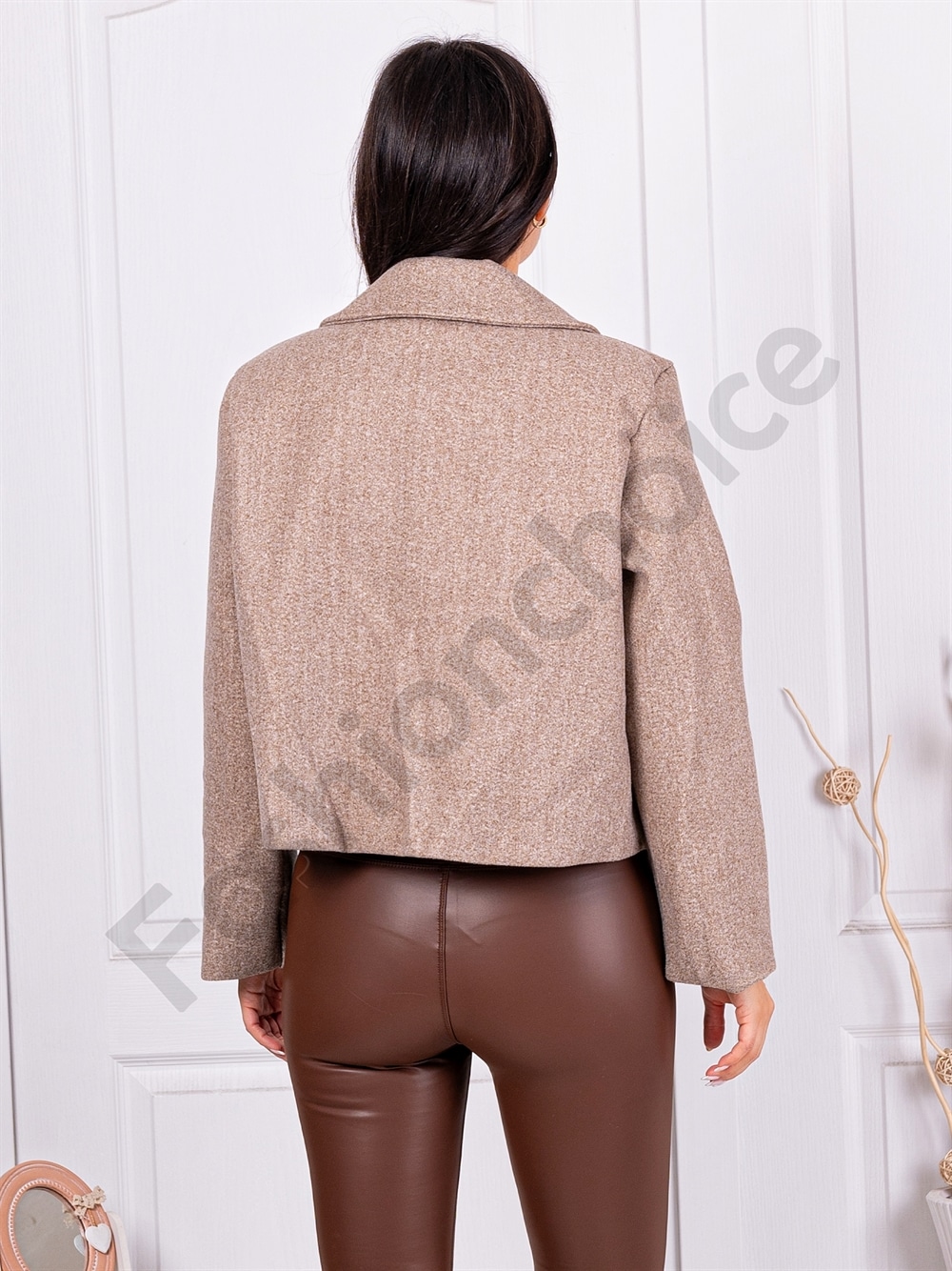 Palton scurt de dama din casmir eco cu captuseala-moca cod 8386-5