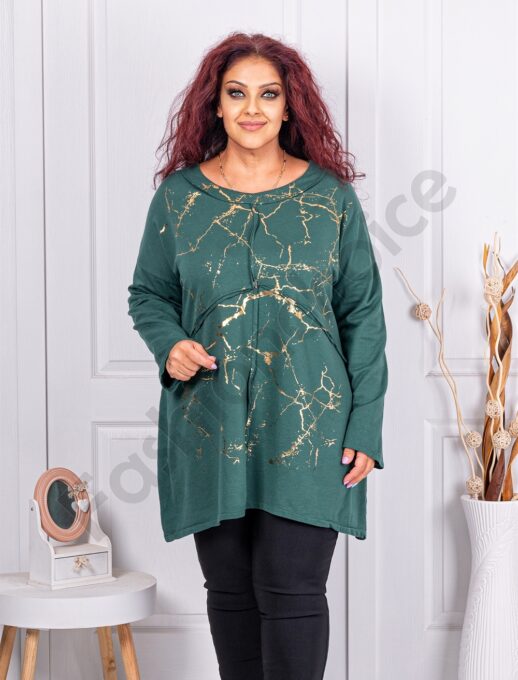 Tunica maxi cu imprimeu stropi aurii-verde masliniu cod 83276-3