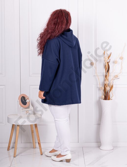 Jacheta maxi din material gros cu gluga-albastru inchis cod 24964-4