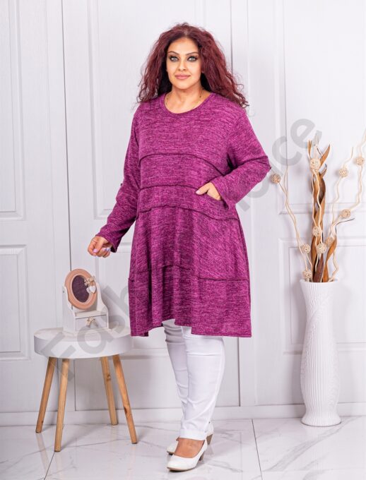 Tunica maxi lunga din tricotaj finut cu buzunare-magenta melanj cod 12488-3
