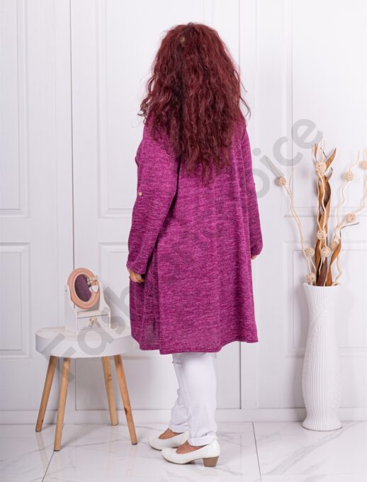 Tunica maxi lunga din tricotaj finut cu buzunare-magenta melanj cod 12488-3