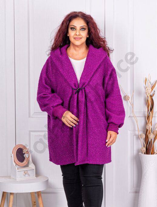 Jacheta maxi din bucle cu inchidere interesanta-magenta cod 1763-5