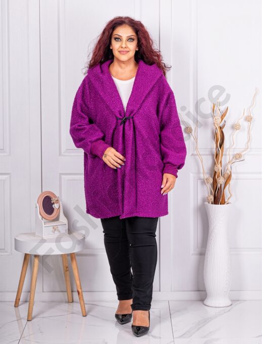 Jacheta maxi din bucle cu inchidere interesanta-magenta cod 1763-5
