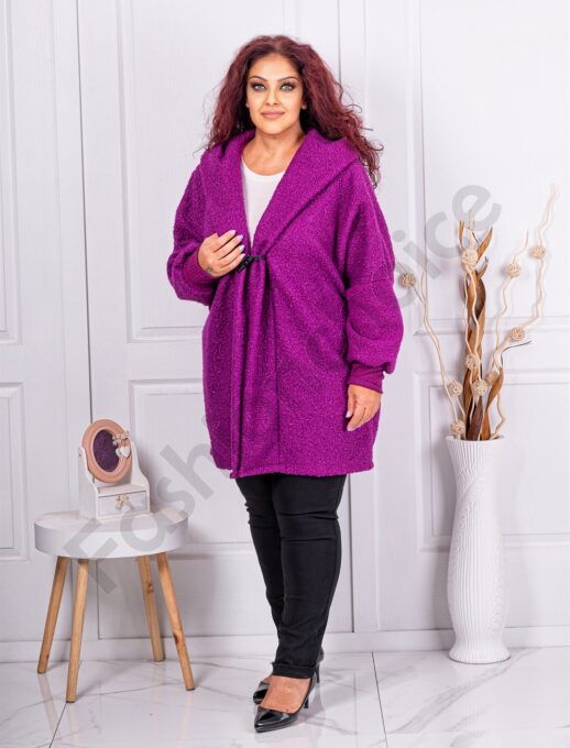Jacheta maxi din bucle cu inchidere interesanta-magenta cod 1763-5