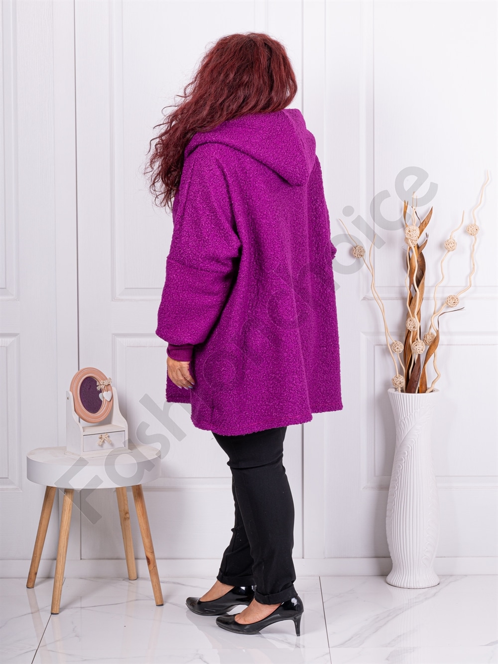 Jacheta maxi din bucle cu inchidere interesanta-magenta cod 1763-5