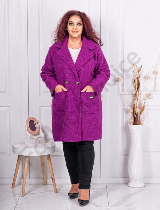 Palton maxi elegant din bucle-magenta cod 1748-6