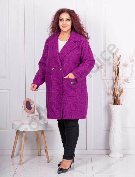 Palton maxi elegant din bucle-magenta cod 1748-6