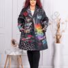 Palton maxi in clos cu print de arta-inscriptii multicolor cod 91956-2