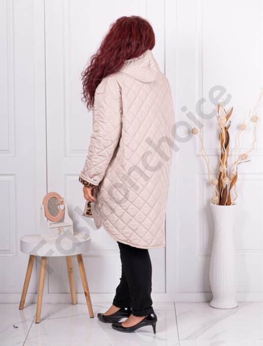 Geaca maxi din fas cu design asimetric-capucino cod 39062-1
