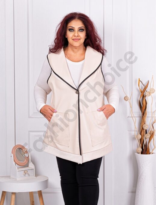 Vesta maxi din piele eco si velur-capucino cod 22040-1