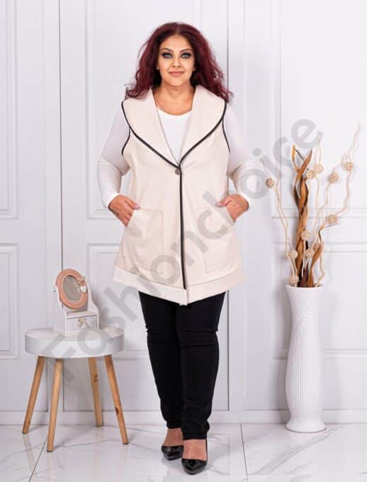 Vesta maxi din piele eco si velur-capucino cod 22040-1