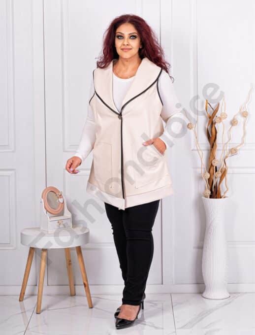Vesta maxi din piele eco si velur-capucino cod 22040-1