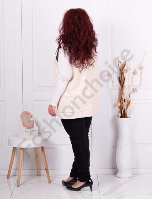 Vesta maxi din piele eco si velur-capucino cod 22040-1