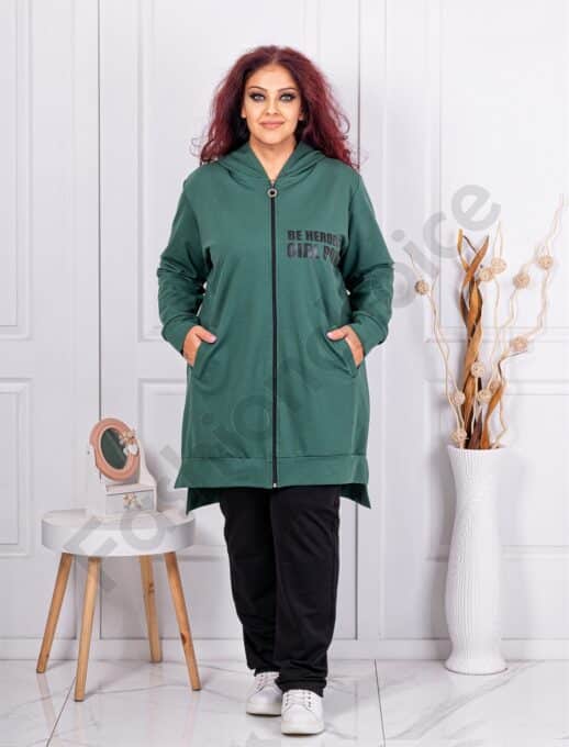 Compleu maxi cu partea din spate alungita si imprimeu-verde masliniu cod 1403-3