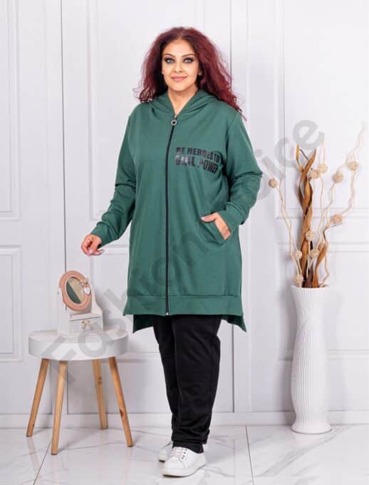Compleu maxi cu partea din spate alungita si imprimeu-verde masliniu cod 1403-3