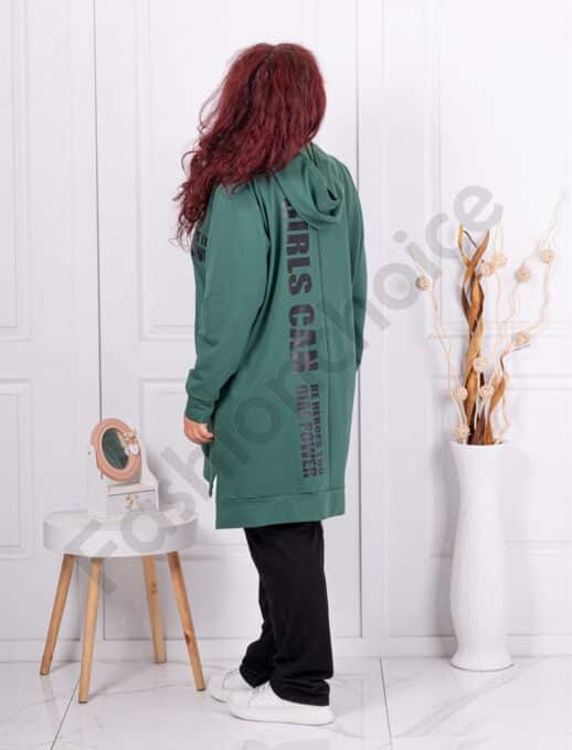 Compleu maxi cu partea din spate alungita si imprimeu-verde masliniu cod 1403-3