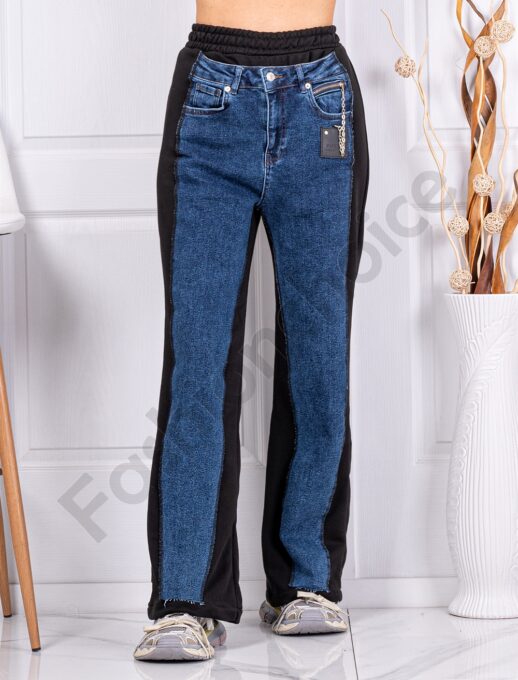 Pantalon de dama cu croi lejer in combinatie cu denim cod 8228