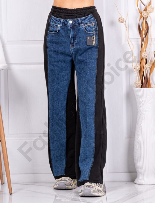 Pantalon de dama cu croi lejer in combinatie cu denim cod 8228