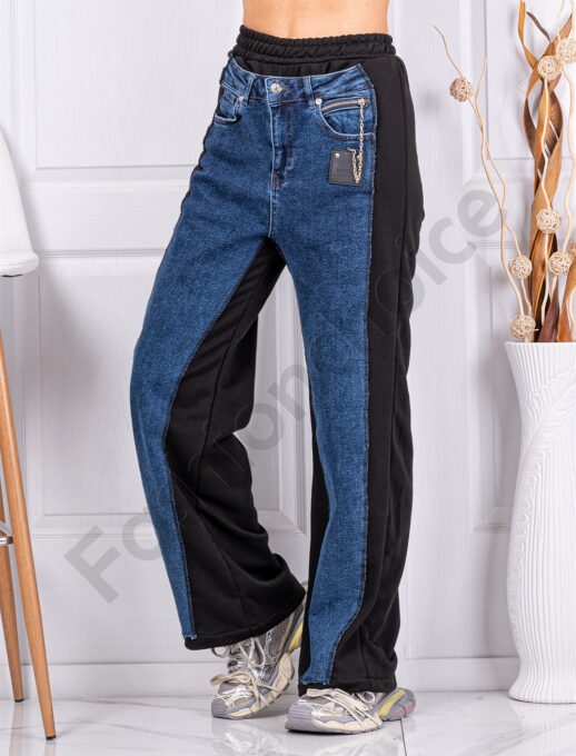 Pantalon de dama cu croi lejer in combinatie cu denim cod 8228