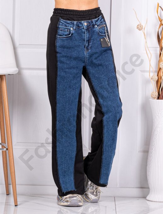 Pantalon de dama cu croi lejer in combinatie cu denim cod 8228