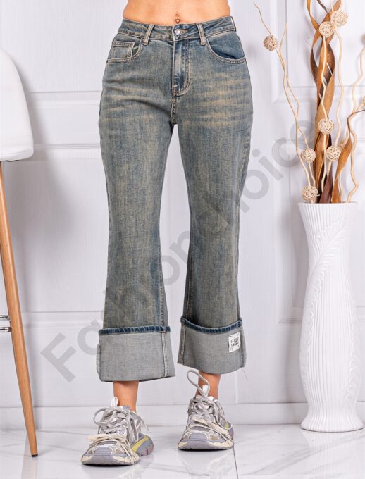 Blugi de dama cu tiv rulat si efect Vintage cod 026