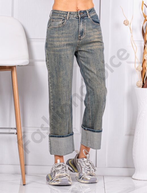 Blugi de dama cu tiv rulat si efect Vintage cod 026