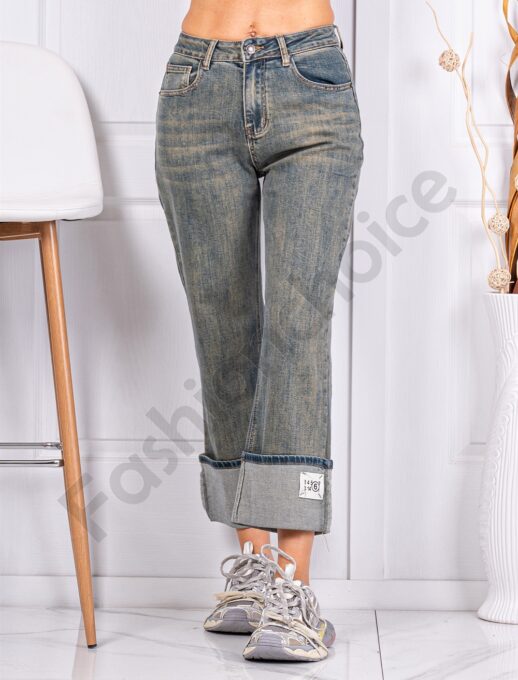 Blugi de dama cu tiv rulat si efect Vintage cod 026