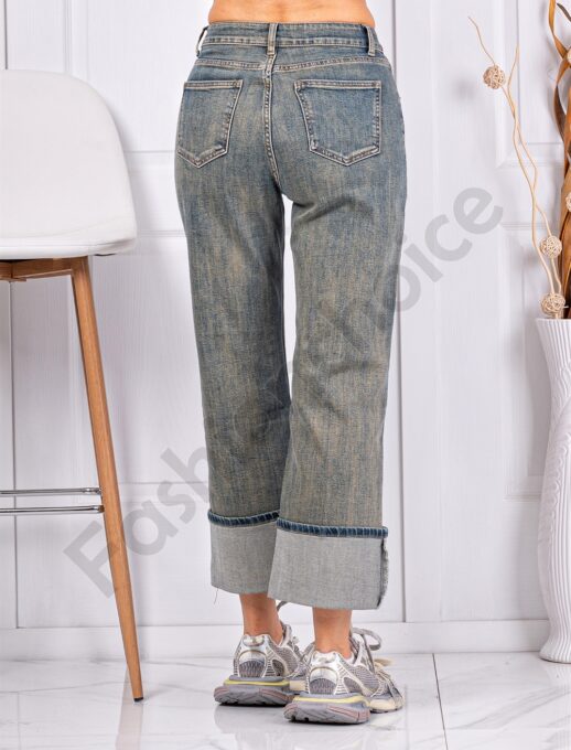 Blugi de dama cu tiv rulat si efect Vintage cod 026