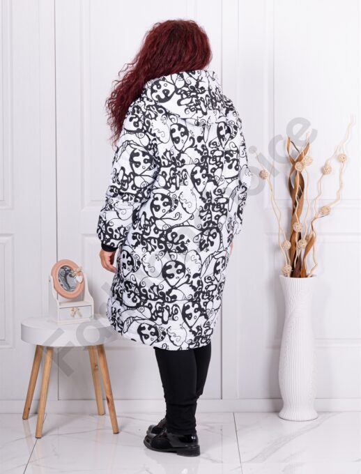Geaca maxi groasa cu figuri abstracte-negru/alb cod 71297