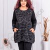 Tunica maxi cu accente din material lucios si imprimeu abstract-negru cod 241303