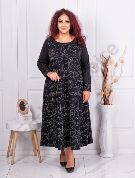 Rochie maxi eleganta din material gros si imprimeu abstract cod 824-1