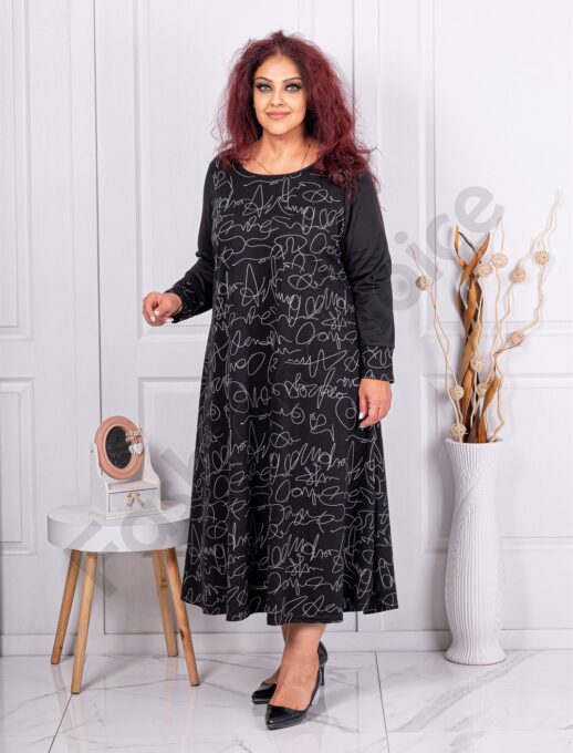 Rochie maxi eleganta din material gros si imprimeu abstract cod 824-1