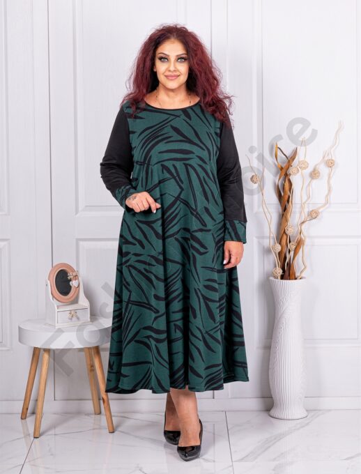 Rochie maxi eleganta din material gros-verde masliniu cod 824