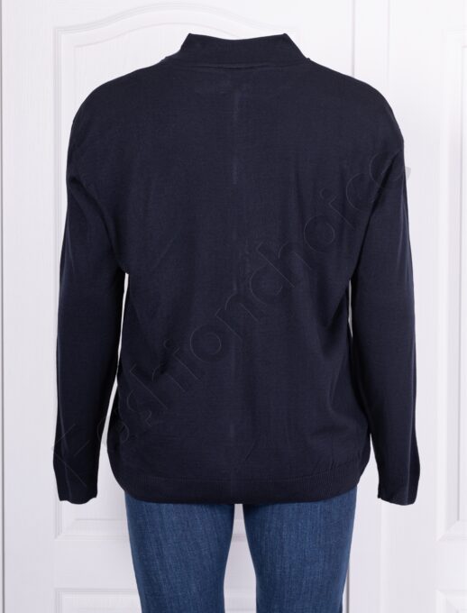 Cardigan maxi tricotat in doua culori cu fermoar-albastru inchis cod 491-3