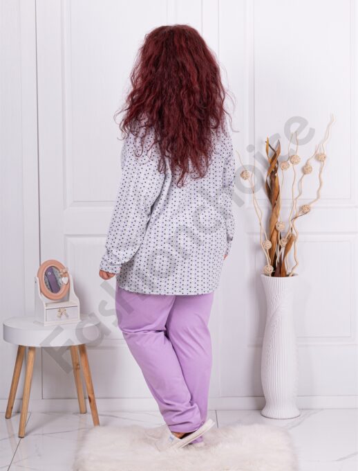 Pijama maxi cu imprimeu buline-liliac cod 11104