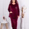 Compleu maxi de casa de lux din plus cu broderie-marsala cod 51575
