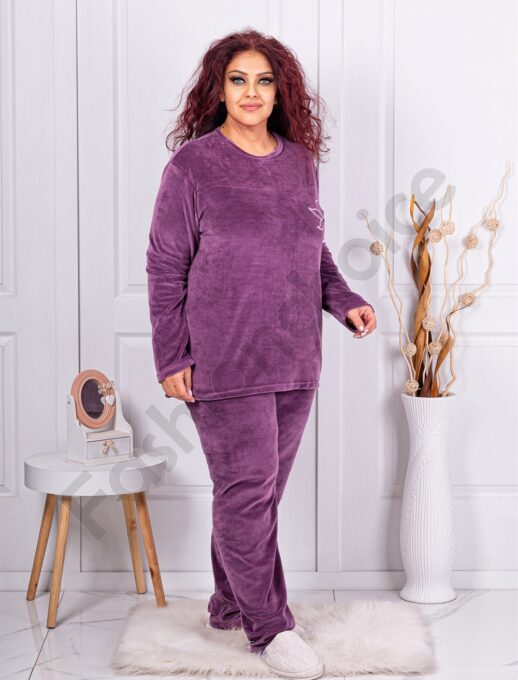 Compleu maxi de casa de lux din plus cu broderie-lila cod 51575-2
