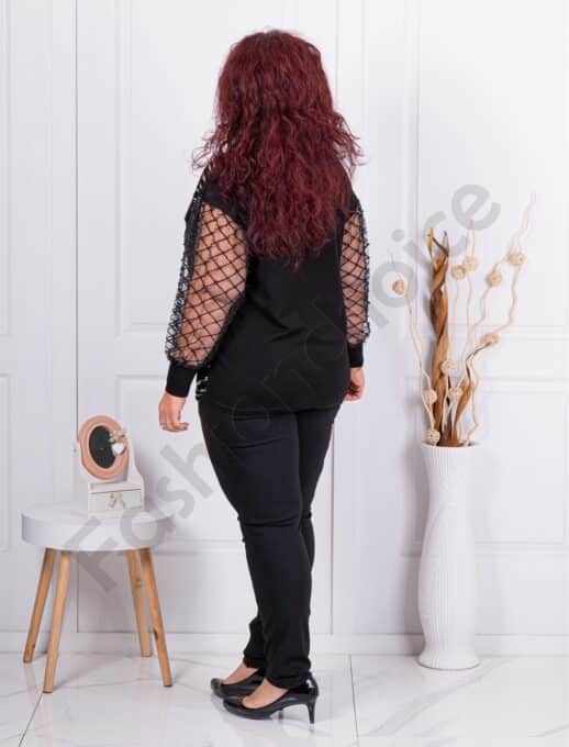 Bluza maxi eleganta cu maneci din tull si perle cod 4626