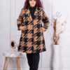 Palton maxi elegant cu imprimeu Houndstooth-camel cod 1628-1