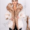 Geaca de dama pentru iarna cu blana eco si maneci tricotate-capucino cod 24516-1