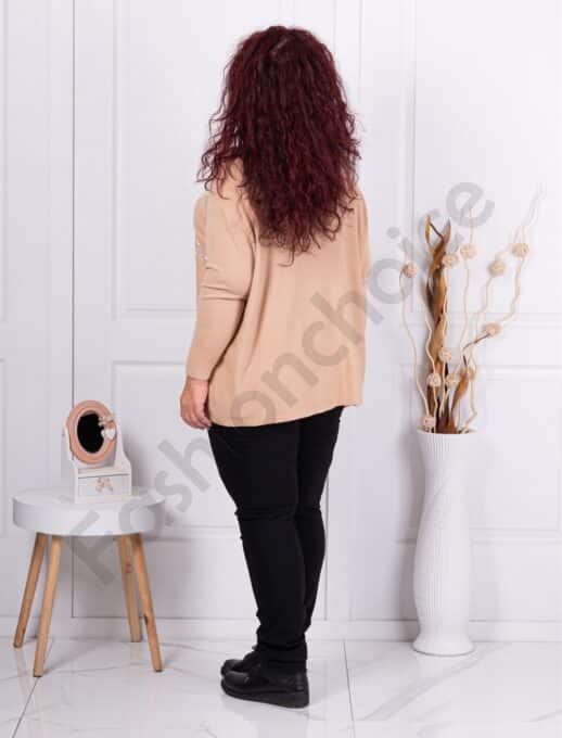 Tunica maxi tricotata cu perle si pietricele-camel deschis cod 6657-1