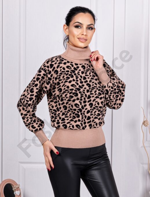 Pulover de dama cu imprimeu leopard-bej/negru cod 3359-3
