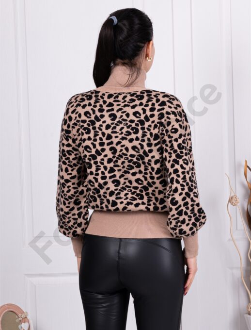 Pulover de dama cu imprimeu leopard-bej/negru cod 3359-3